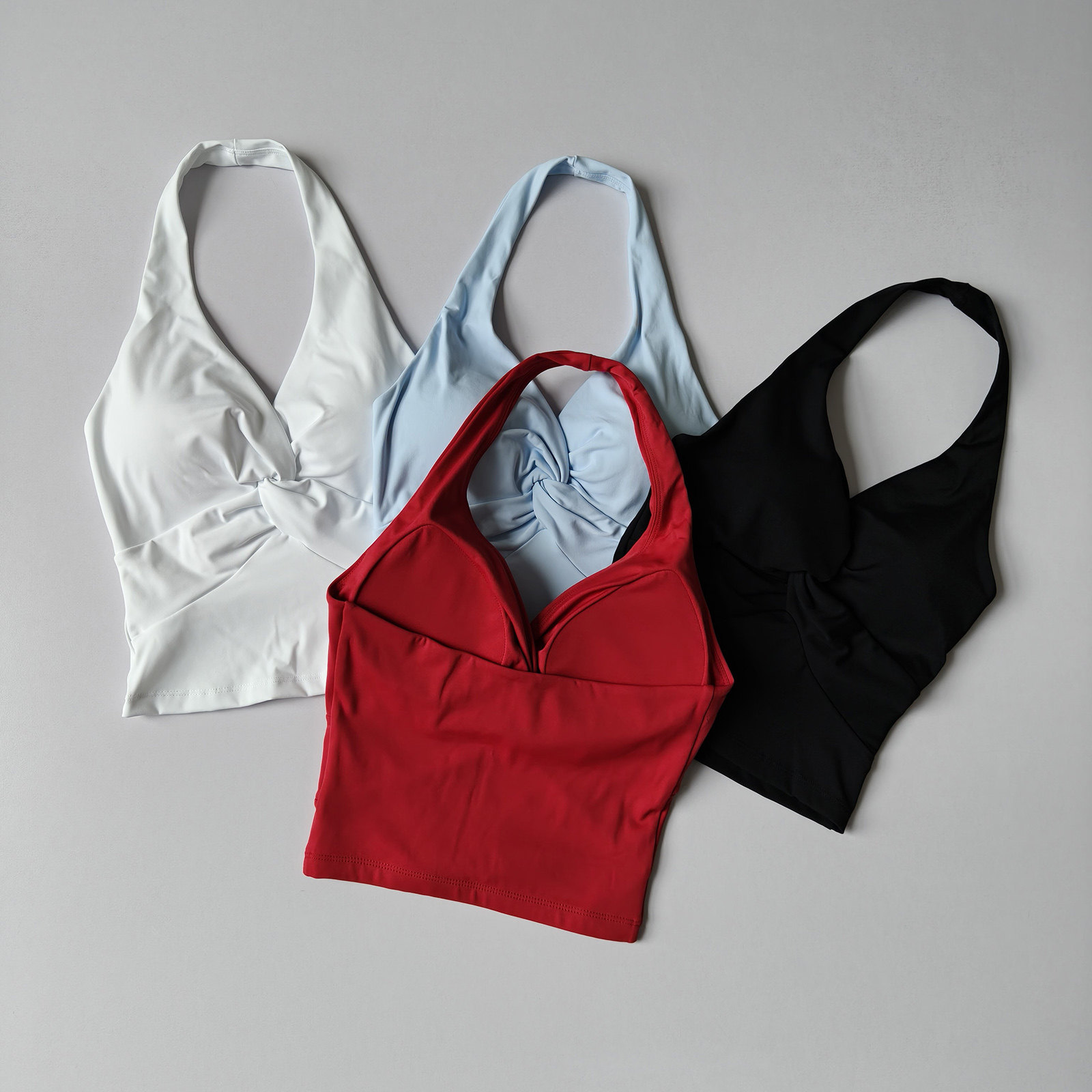 Pilates Yoga Exercises - เสื้อชั้นในกีฬาแบบไร้สายรัดคอ ทรงวันพีซ สำหรับพิลาทิส ออกกำลังกาย โชว์หลังเซ็กซี่ แบบเสื้อกล้ามโยคะ