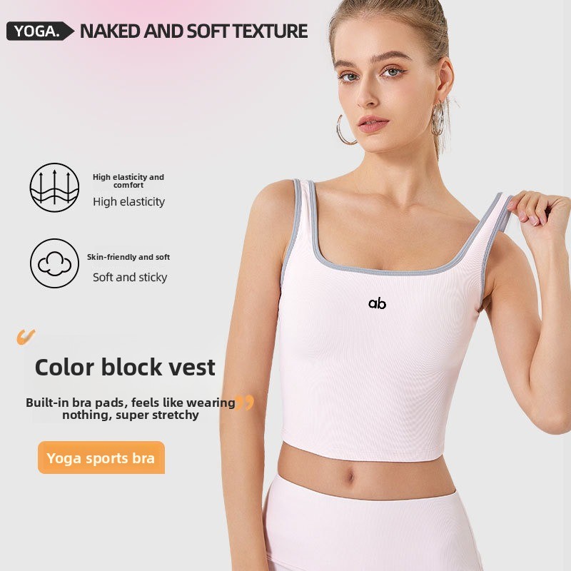 Pilates Yoga Exercises - เสื้อกล้ามโยคะสำหรับผู้หญิง ฤดูร้อน ผ้าริบ มีฟองน้ำในตัว สายรัดกันกระแทก ยกกระชับทรง