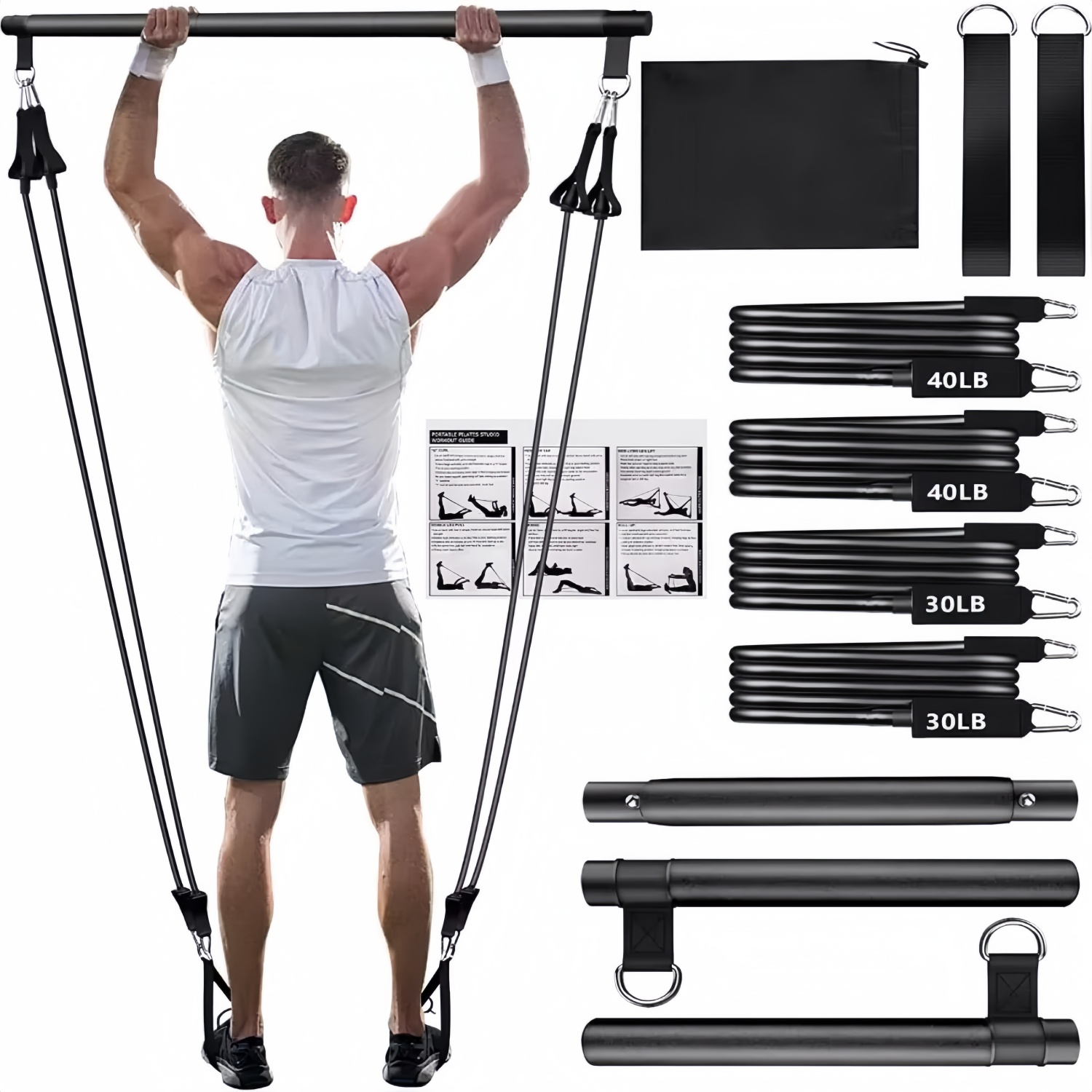 Pilates Yoga Tone - แท่งโยคะพิลาทิสแบบพกพาพร้อมสายยางยืด สำหรับออกกำลังกายที่บ้าน เสริมสร้างกล้ามเนื้อ ยืดกล้ามเนื้อ ฟิตเนส ออกกำลังกาย