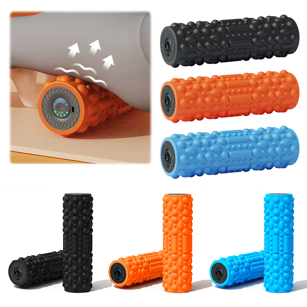 Pilates Yoga Exercises - ลูกกลิ้งโฟมไฟฟ้าแบบสั่น สำหรับออกกำลังกาย ชาร์จไฟได้ ลูกกลิ้งนวดกล้ามเนื้อ 5 โหมด