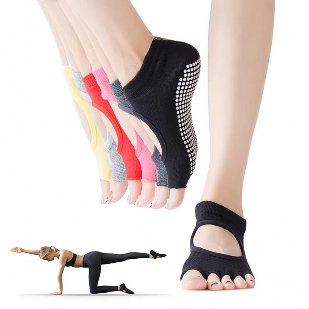 Pilates Yoga Sport - ถุงเท้าโยคะห้านิ้วแบบเปิดหลัง ระบายอากาศได้ดี สำหรับพิลาทิส กีฬาแบบเท้าเปล่า ใช้ได้ทั้งที่บ้านและในสตูดิโอ ถุงเท้ากันลื่น